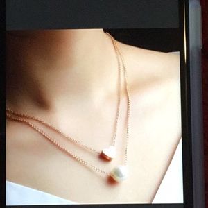 Gold Heart Pearl Layered 2pc Necklace Set Trendy